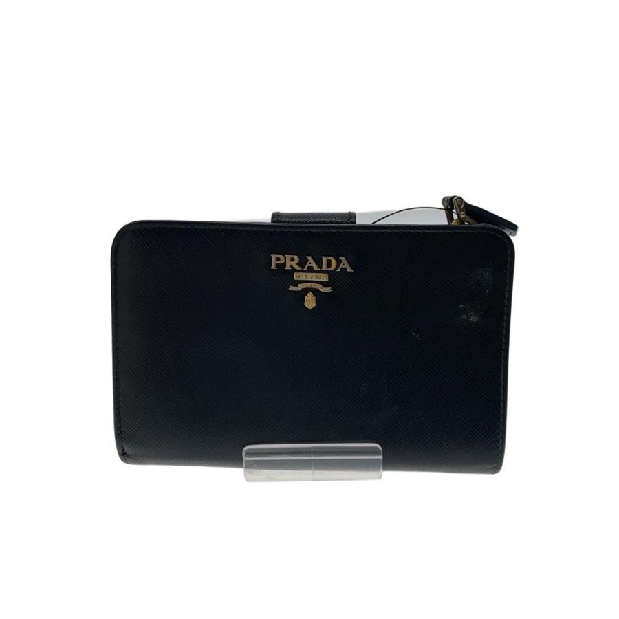 PRADA ブラック レザー 二つ折り財布 PRADA◇2つ折り財布/レザー/BLK/レディース : セカンドストリートYahoo