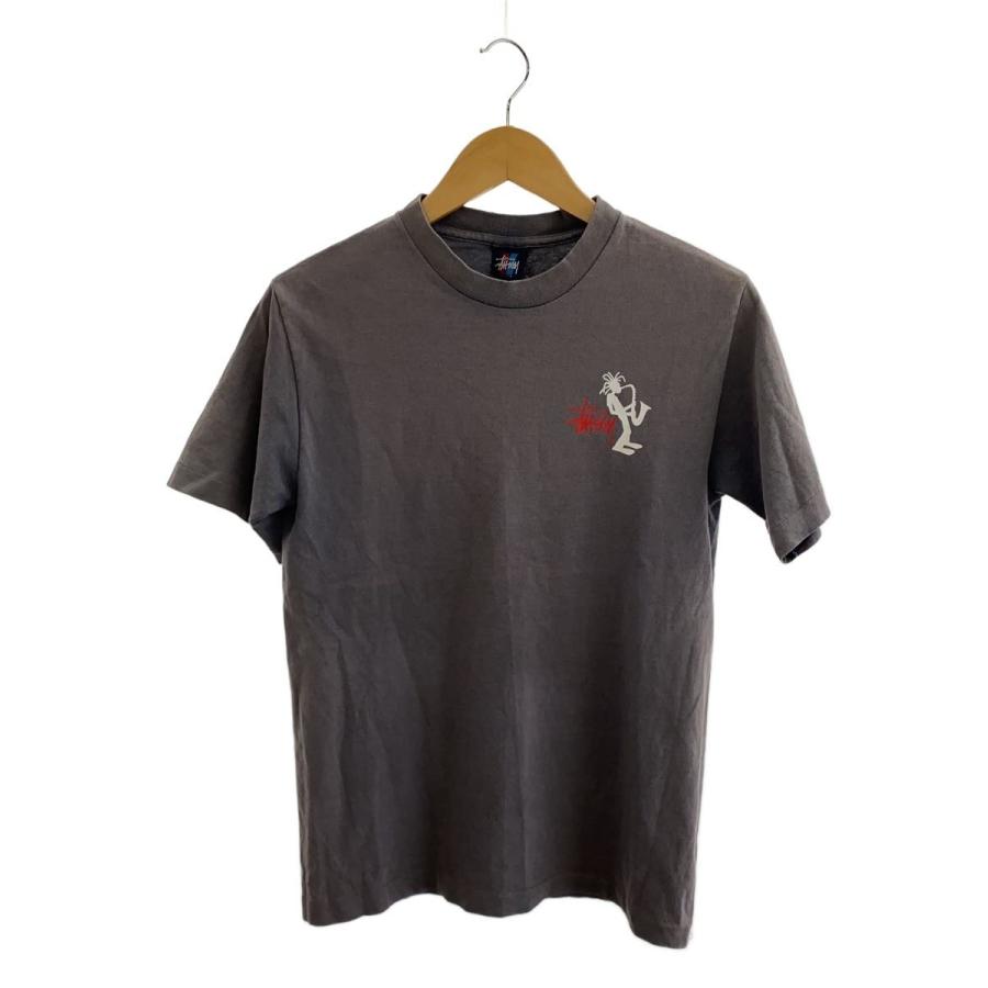 STUSSY◇Tシャツ/S/コットン/GRY/90s/USA製/紺タグ/ジャズシャドーマン