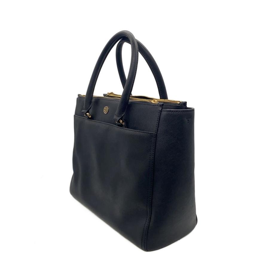 美品　トリーバーチ　トートバッグ　ブラック　黒　レザー　ゴールド TORY BURCH◇トートバッグ/レザー/NVY/10000689// : セカンド