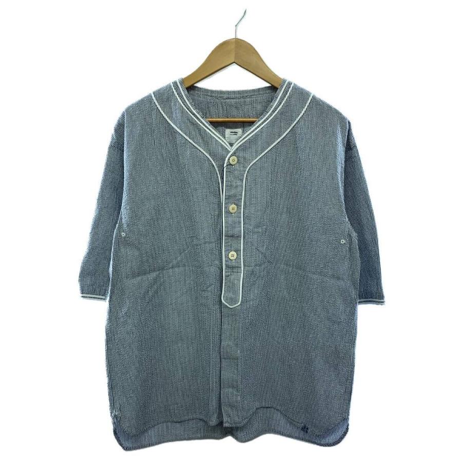 visvim◇23AW/DUGOUT S/S SEERSUCKER/3/コットン/GRY/ストライプ 