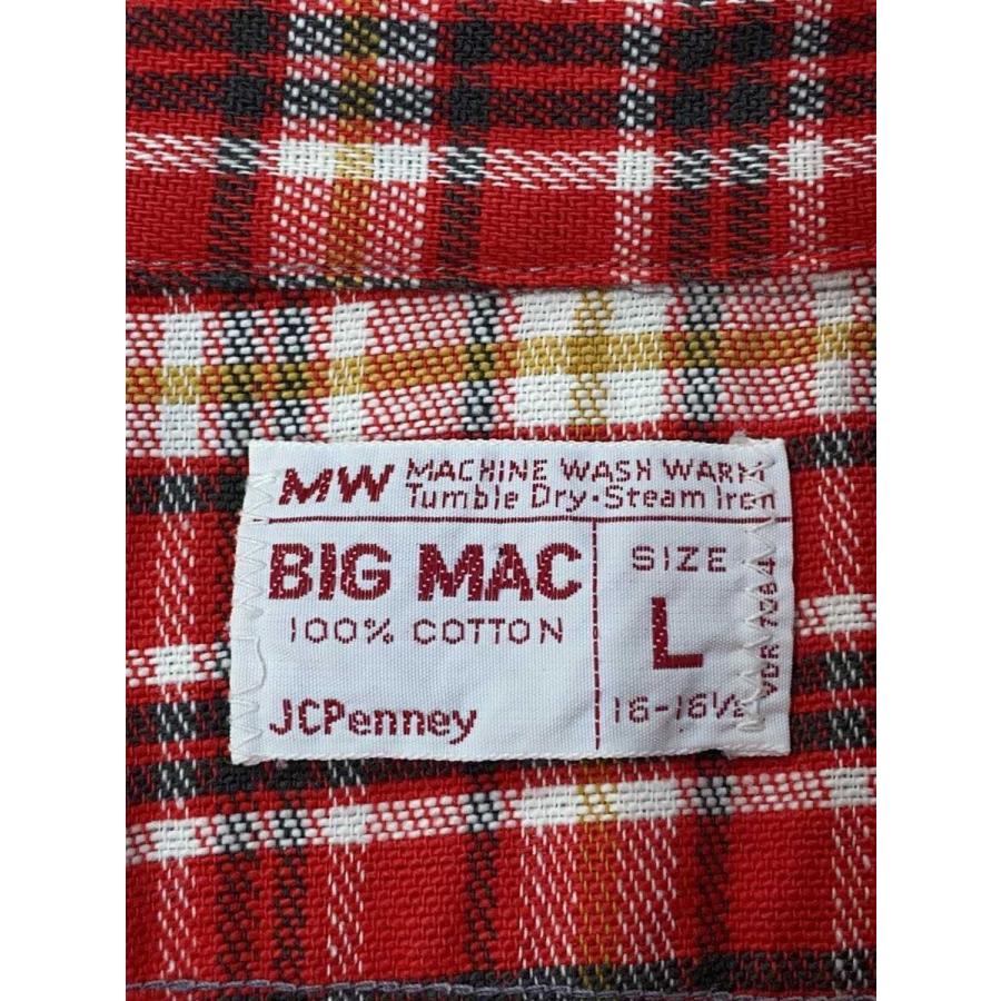 BIGMAC◇70s/単色タグ/ネルシャツ/皿ボタン/L/コットン/レッド