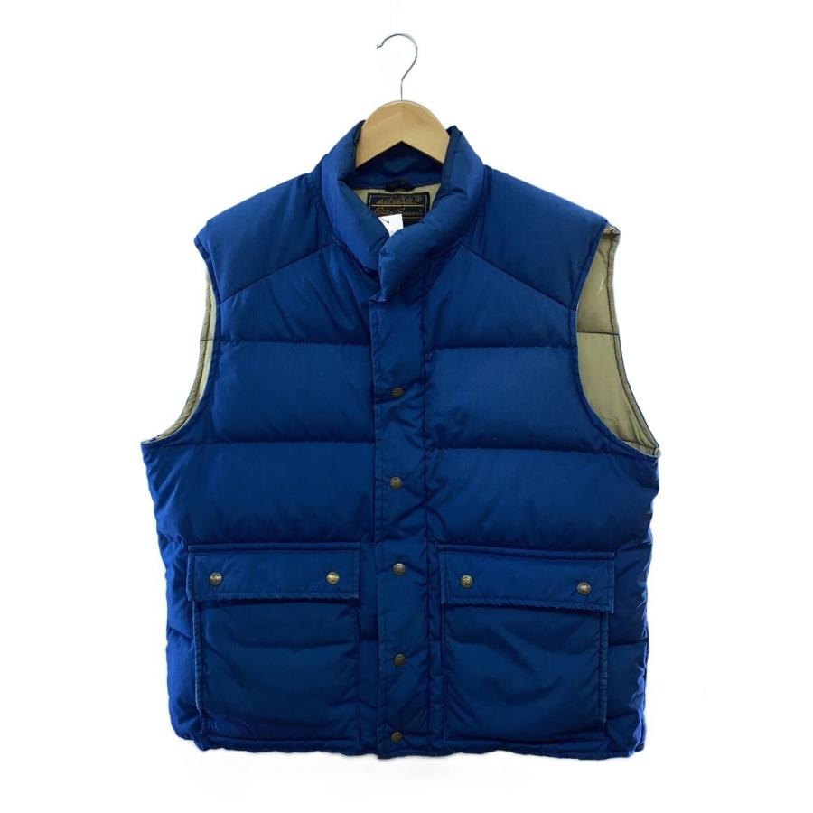 EDDIE BAUER◇80s-/黒タグ/ダウンベスト/ダブルジップ/XL/ナイロン/BLU
