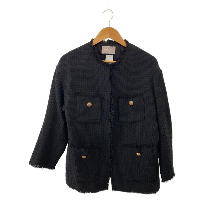 COCO DEAL◇フリンジツイードジャケット/2/ポリエステル/BLK/72614102