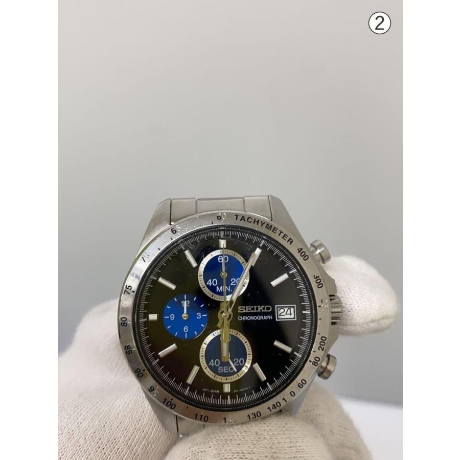 SEIKO◇使用感有/傷有/クォーツ腕時計/アナログ/ステンレス/BLK/SLV 