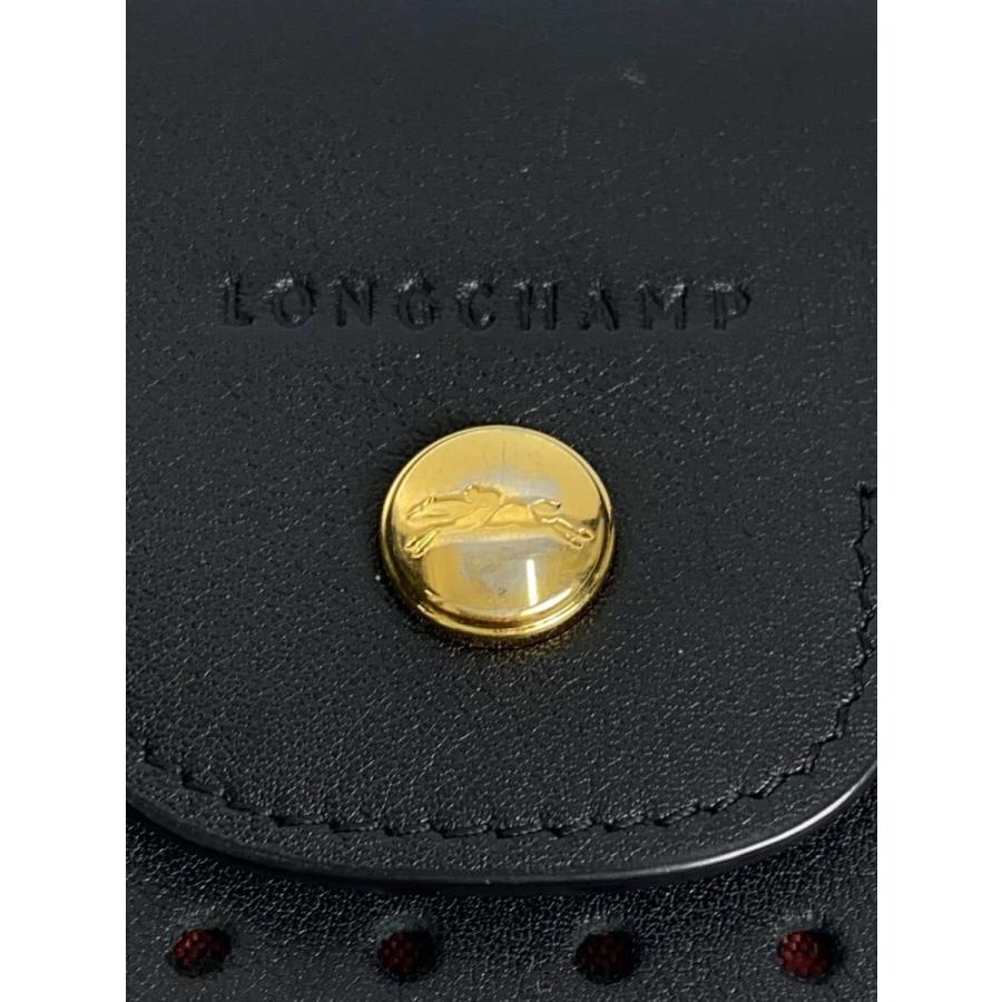 LONGCHAMP◇2つ折り財布/レザー/BLK/無地/メンズ// : セカンド