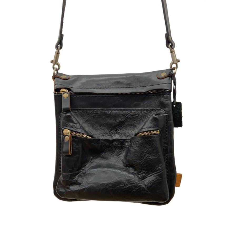 ヘルツ ショルダーバッグ美品  - 黒 レザー HERZ◇レザーショルダーバッグ/状態考慮/シワ有/レザー/BLK