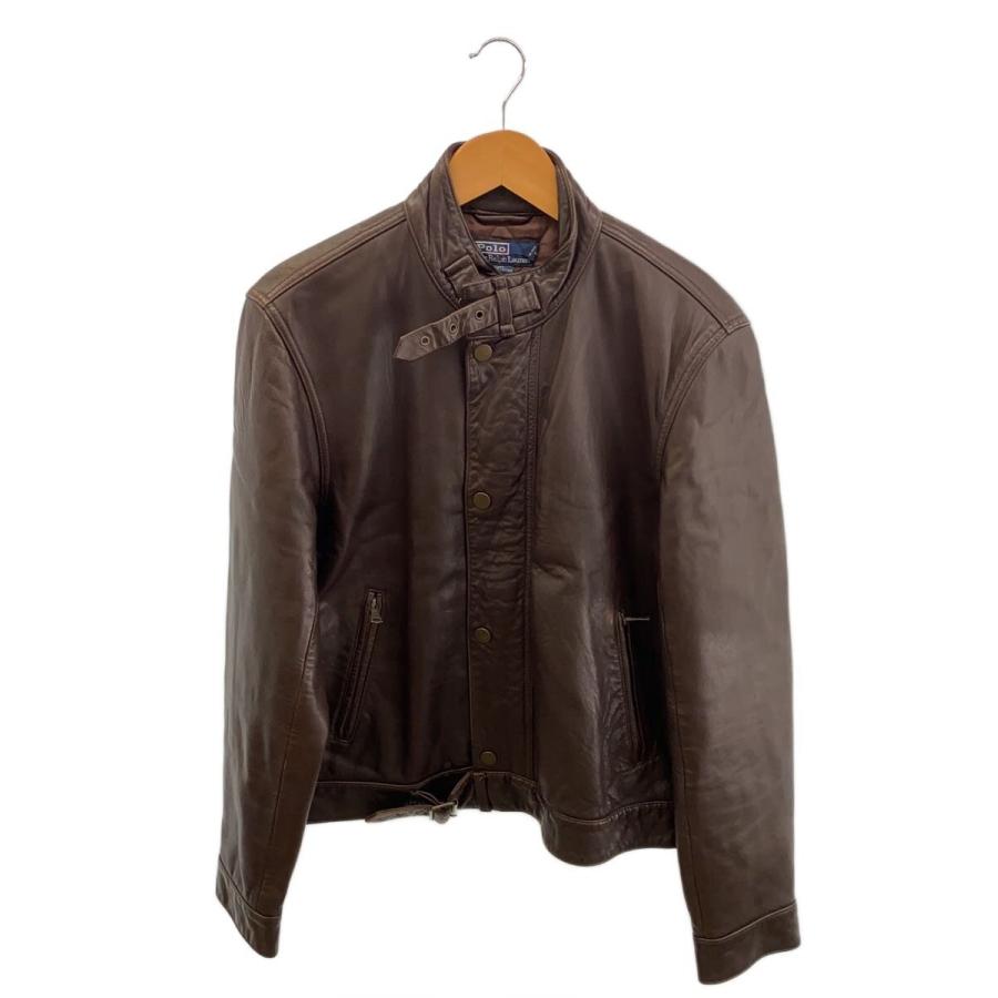 POLO RALPH LAUREN◇レザージャケット・ブルゾン/S/レザー/BRW/無地/l