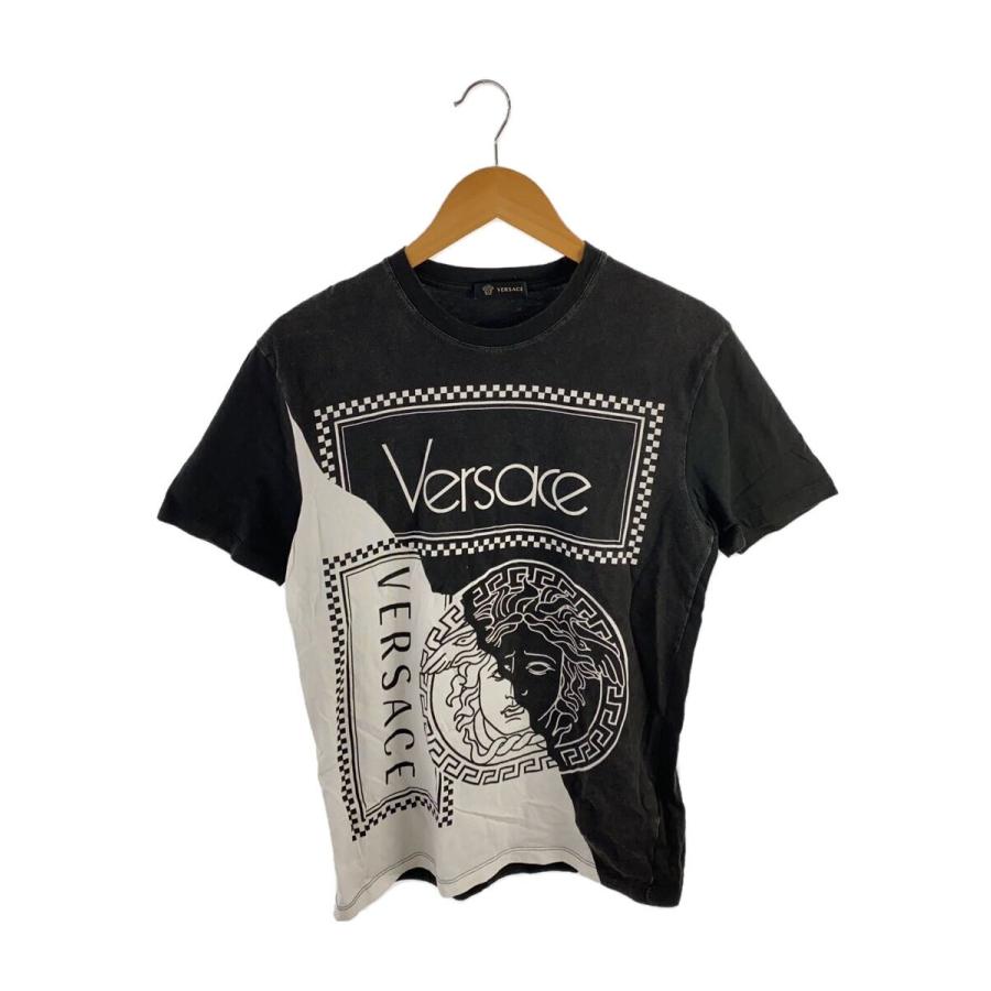 VERSACE◇バロック柄/メデューサ/Tシャツ/コットン/BLK/総柄