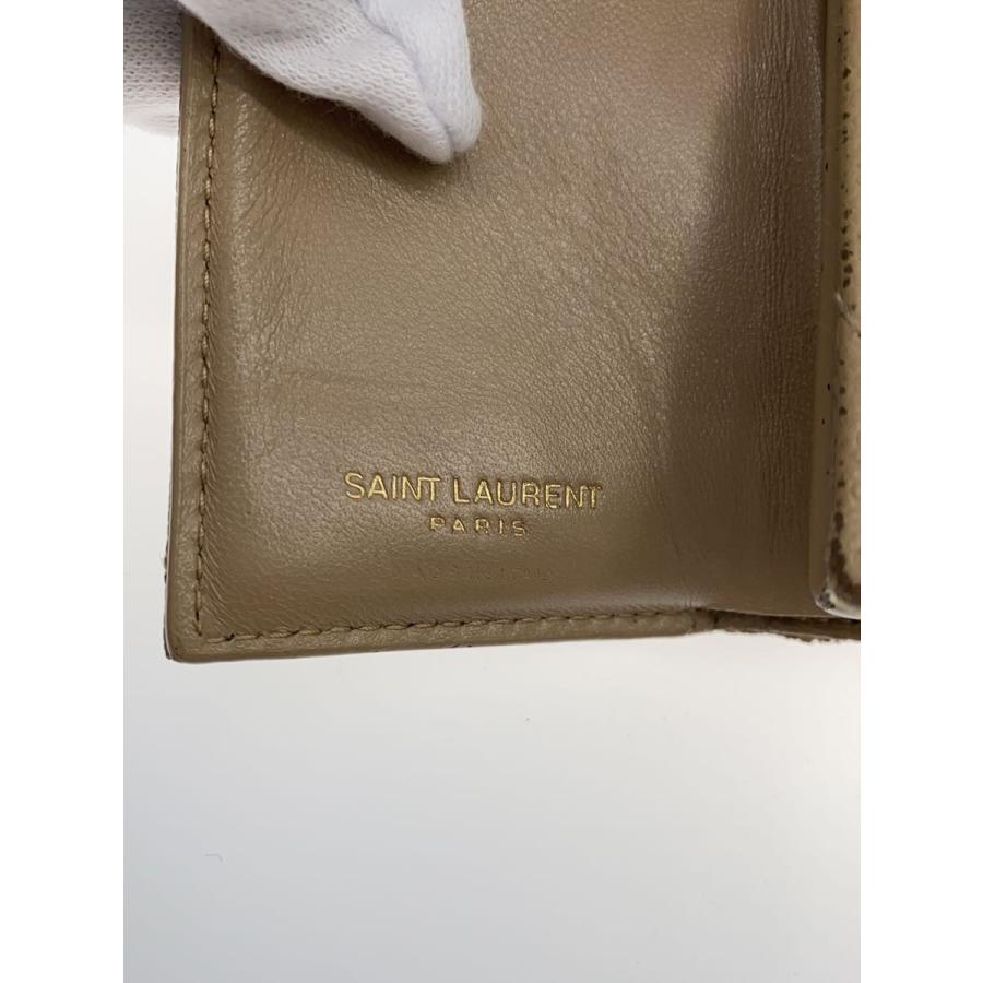 SAINT LAURENT◇タイニー/キルティング/財布/レザー/BEG/レディース