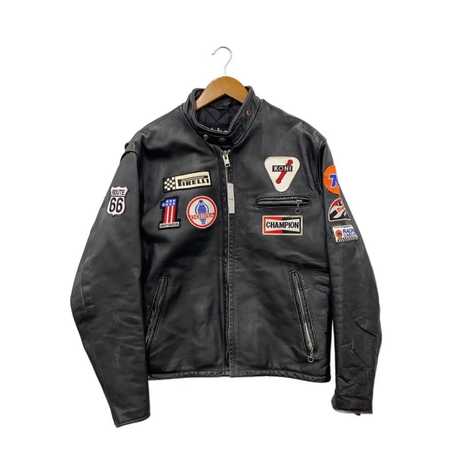 つ*ん様 美品 Schott ブラック レザーシングルライダースジャケット 42 Schott◇シングルライダースジャケット/42/レザー/BLK/ワッペン/使用感