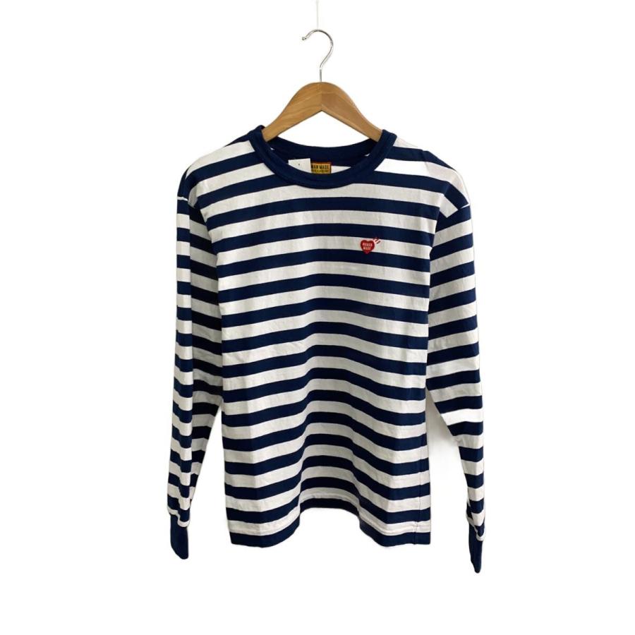 HUMAN MADE◇長袖Tシャツ/S/コットン/NVY/ボーダー/HM29CS039
