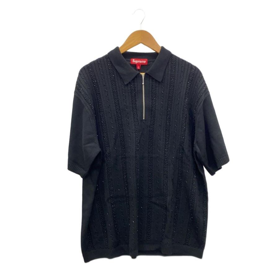 Supreme◇ポロシャツ/L/アクリル/BLK/26SS/Beaded Zip Polo