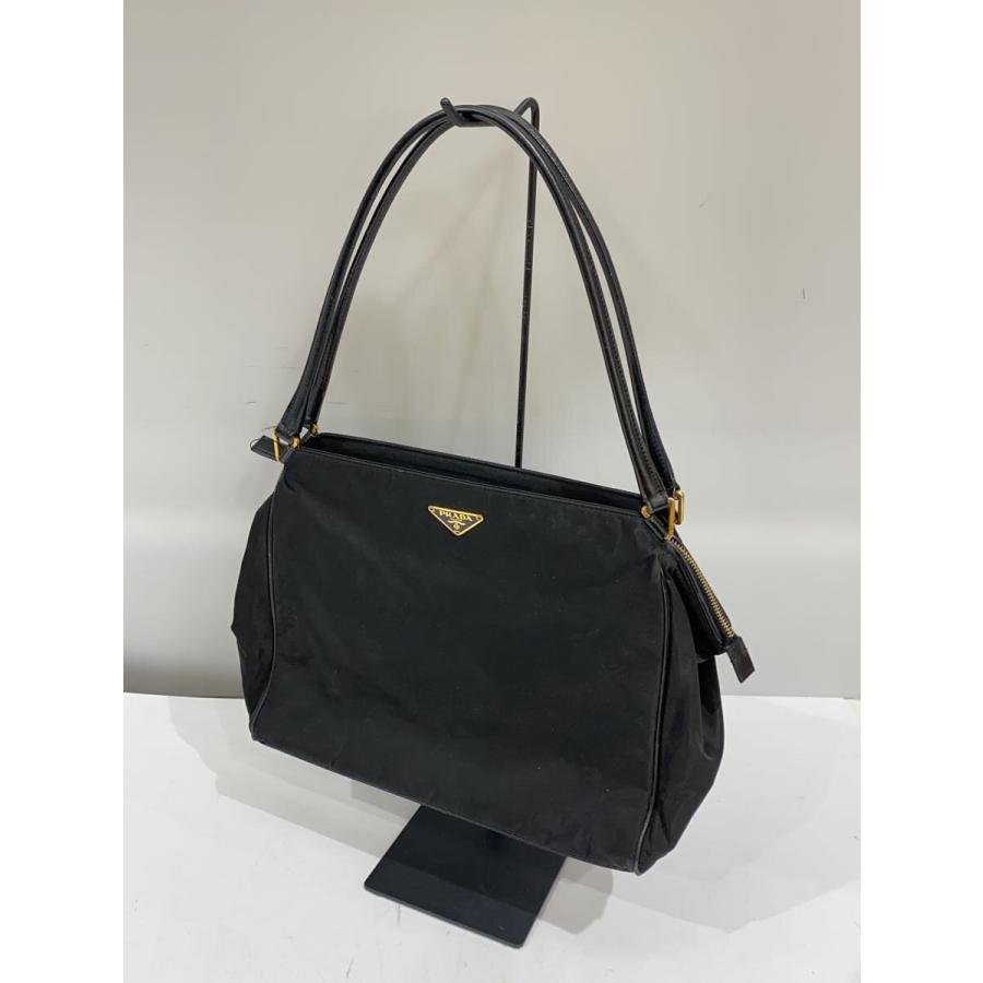 PRADA◇トライアングルロゴ/プレート/トートバッグ/ナイロン/BLK