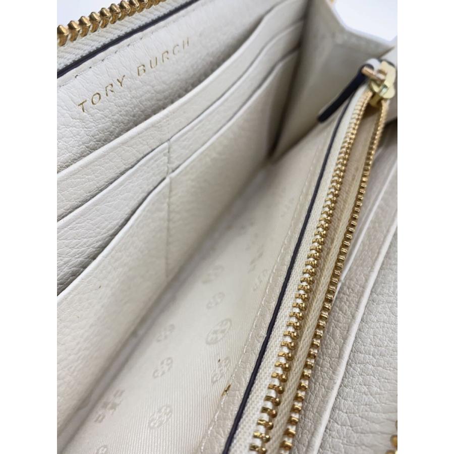 TORY BURCH◇ラウンドジップ/長財布/レザー/WHT/レディース : セカンド