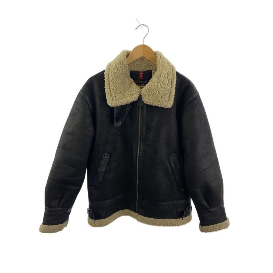 ALPHA INDUSTRIES◇B-3/ムートンジャケット/M/フェイクレザー/BLK 