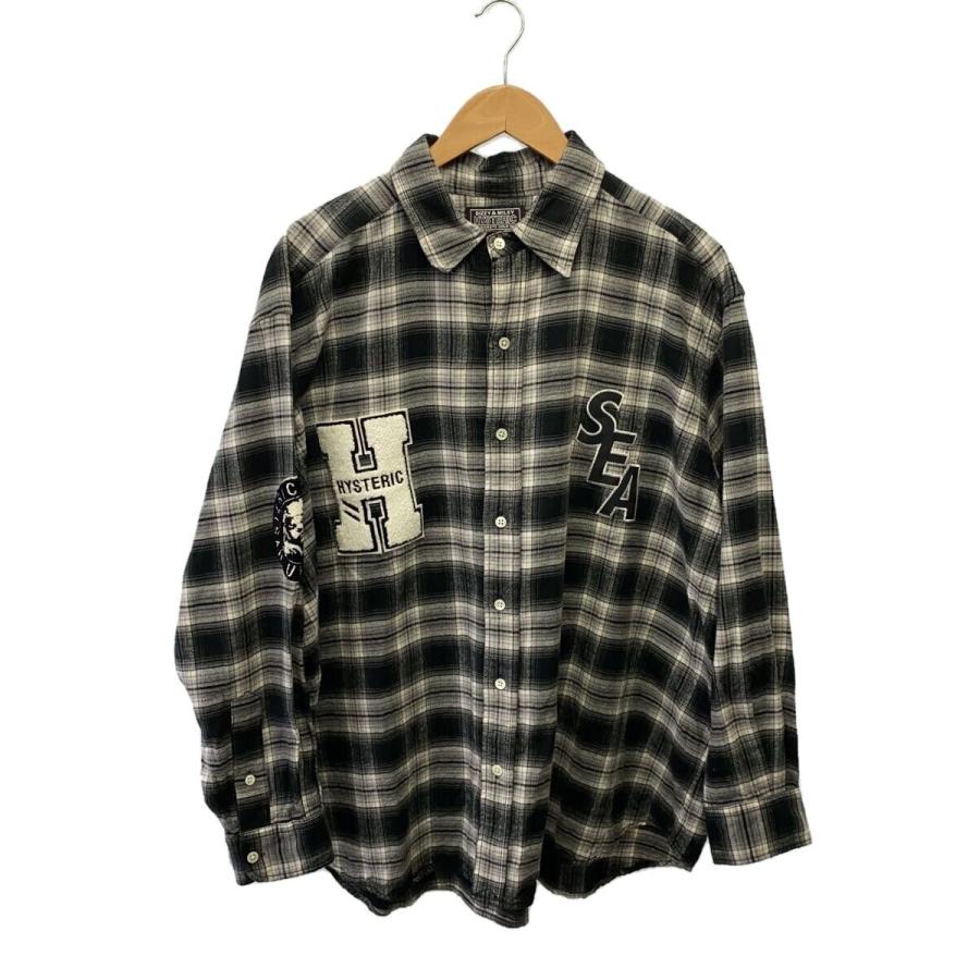WIND AND SEA◇×Hysteric Glamour 3rd CHECK SHIRT/XL/コットン/BLK 