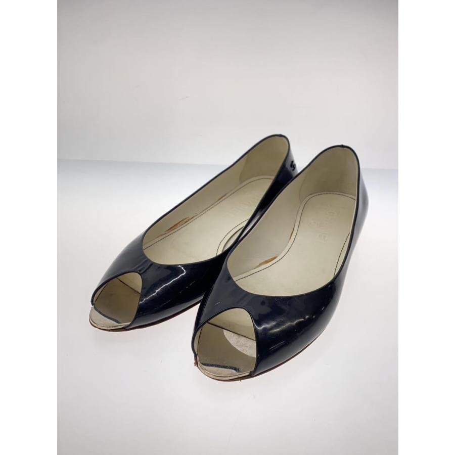CHANEL◇オープントゥフラットパンプス/37.5/BLK/劣化・ヨゴレ有 CHANEL◇オープントゥフラットパンプス/37.5/BLK/劣化・ヨゴレ有