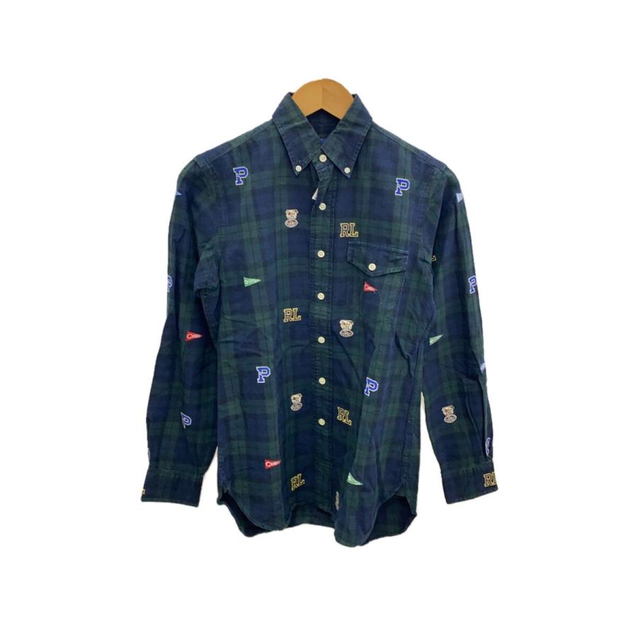 RALPH LAUREN◇長袖シャツ/XS/コットン/GRN/チェック/刺繍 RALPH LAUREN◇長袖シャツ/XS/コットン/GRN/チェック/刺繍