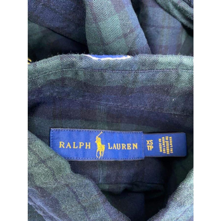 RALPH LAUREN◇長袖シャツ/XS/コットン/GRN/チェック/刺繍 RALPH LAUREN◇長袖シャツ/XS/コットン/GRN/チェック/刺繍