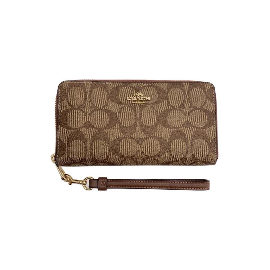 COACH◇シグネチャー/ロングジップアラウンド/長財布/PVC/BEG