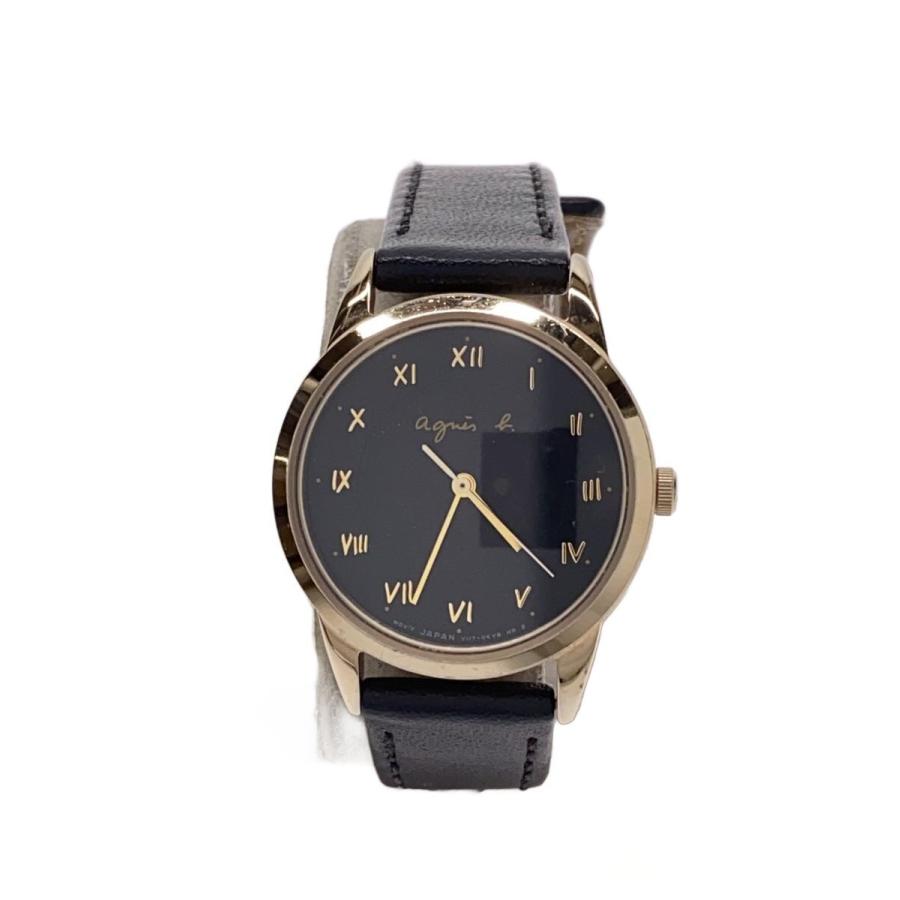 agnes b.◇ソーラー腕時計/アナログ/レザー/BLK/BLK/V117-KNY0