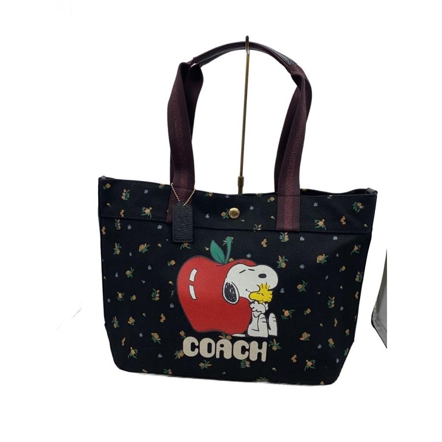 COACH◇トートバッグ/キャンバス/BLK/花柄/スヌーピー/6172 : セカンド