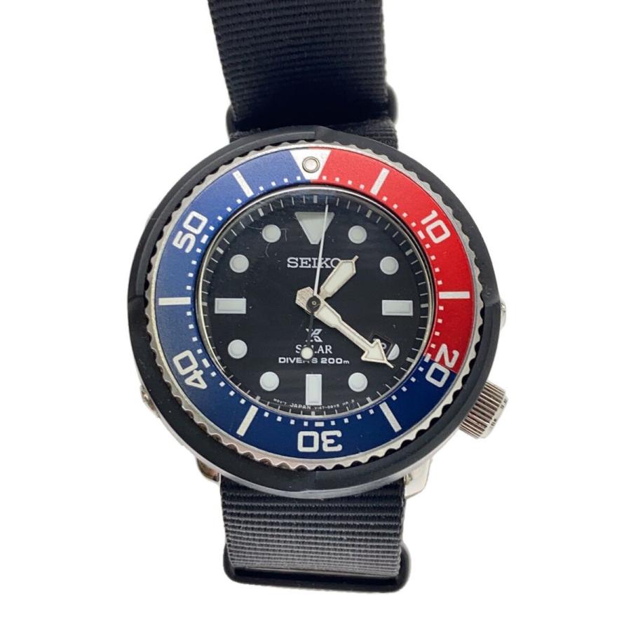 SEIKO◇ソーラー腕時計/アナログ/GRY/BLK/SS/V147-0AZ0 : セカンド