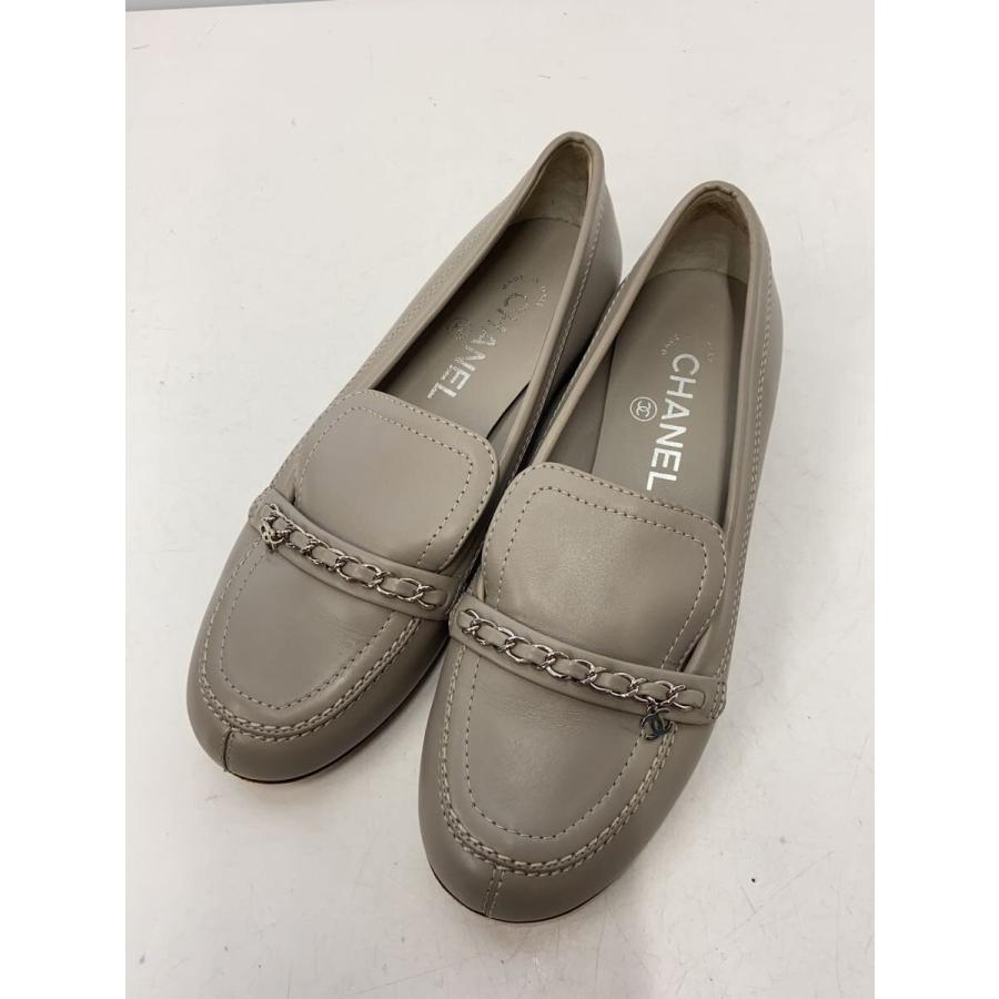 CHANEL◇ココマーク/チェーンローファー/36.5/GRY/レザー/G31146 
