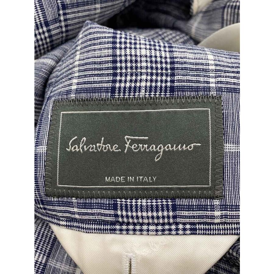 Salvatore Ferragamo◇テーラードジャケット/46/リネン/NVY/チェック 