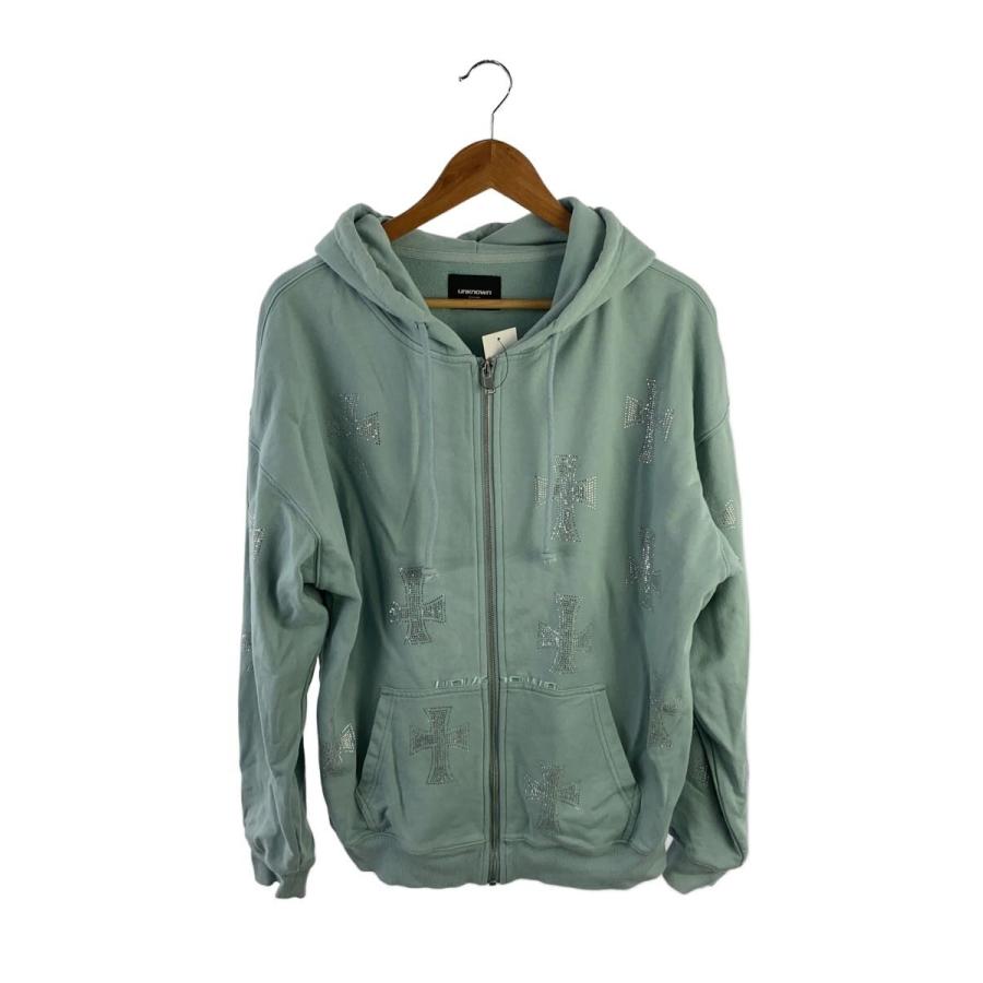 UNKNOWN LONDON◇ラインストーン/十字架/シミ有/ジップパーカー