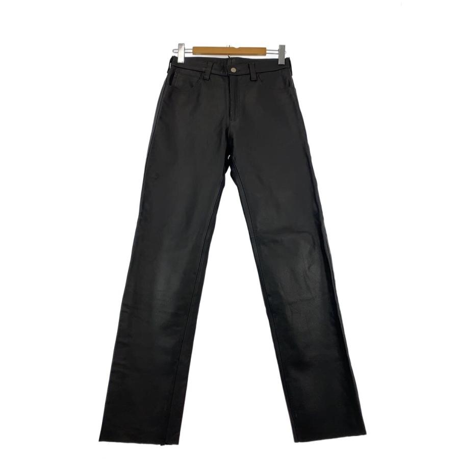 666 Leather Wear◇ストレートパンツ/旧タグ/カットオフ/32/レザー/BLK