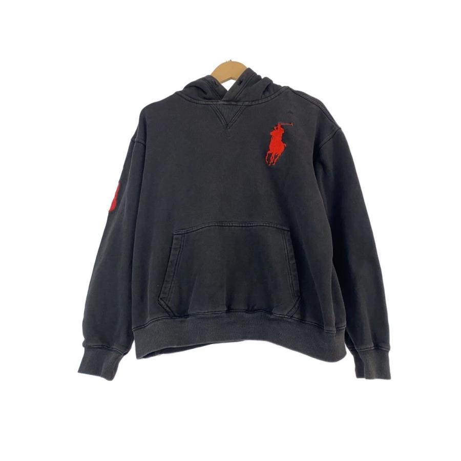 POLO RALPH LAUREN◇90s/ビッグポニー/前V/パーカー/L/コットン/BLK