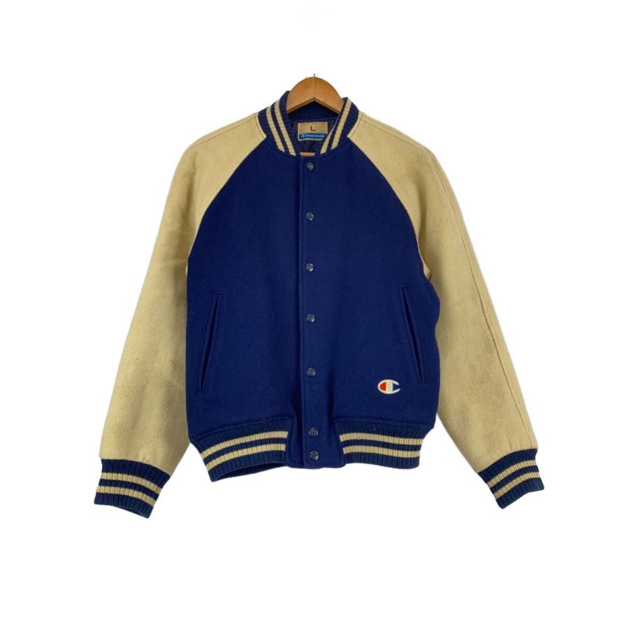 Champion スタジャン ネイビー/アイボリー Champion◇スタジャン/ワンポイントロゴ/L/ウール/NVY/日本製