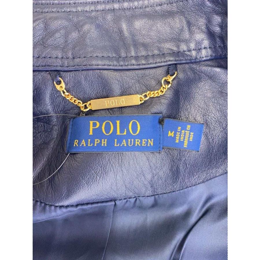 POLO RALPH LAUREN◇ダブルライダースジャケット/M/レザー/NVY/無地