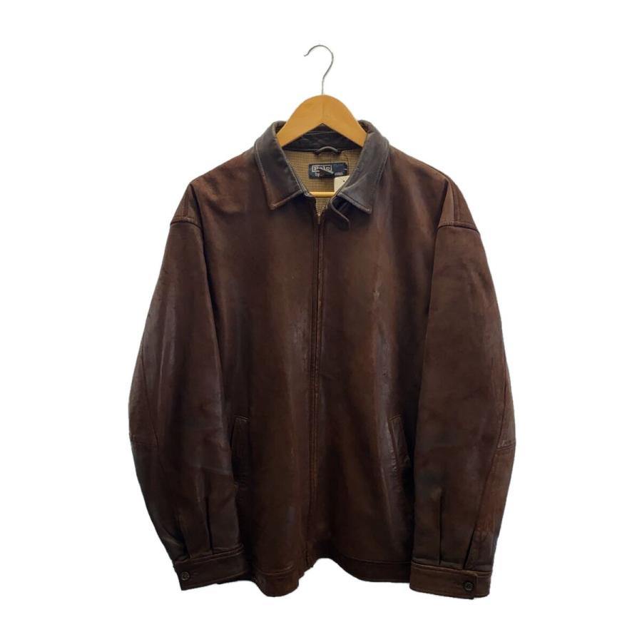 POLO RALPH LAUREN◇シングルライダースジャケット/L/レザー/BRW/無地