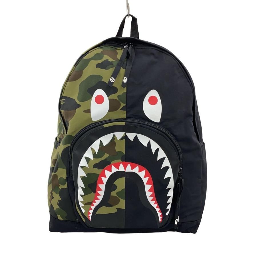 A BATHING APE◇1ST CAMO SHARK DAY PACK/リュック/ポリエステル/BLK 