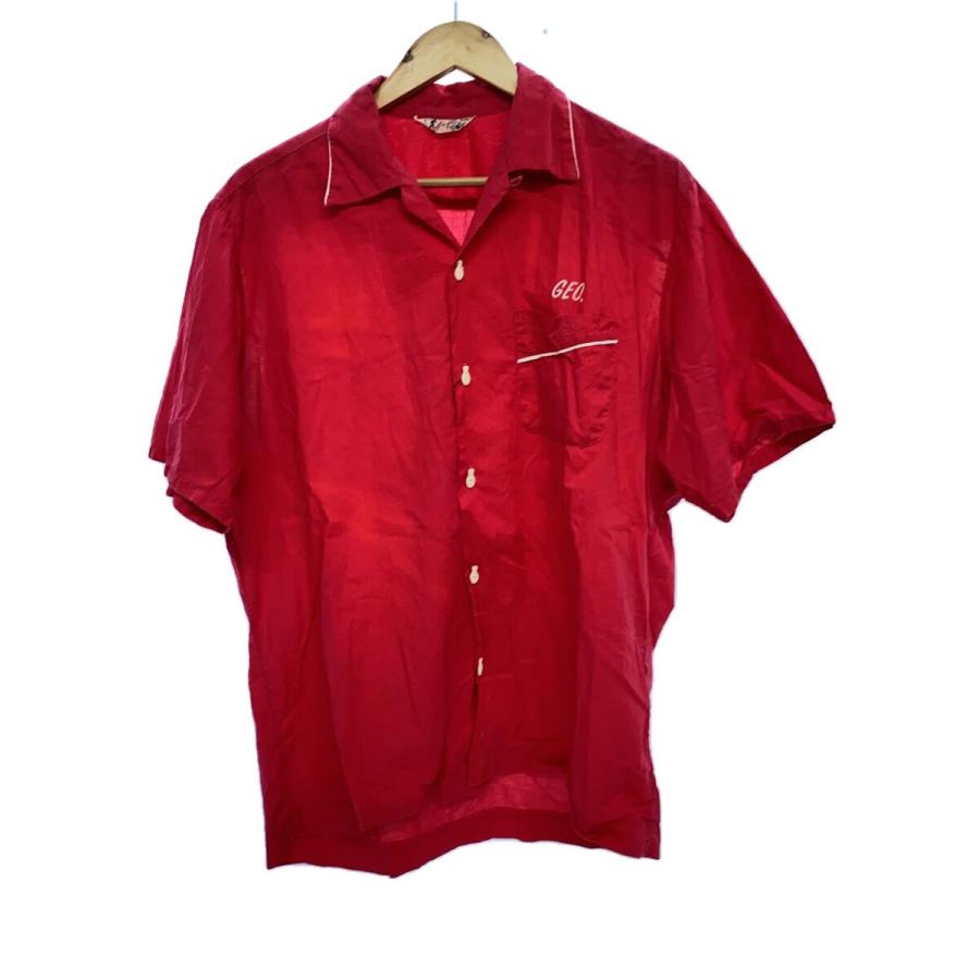 50〜60's ボーリングシャツ 50〜60s/ボーリングシャツ/半袖シャツ/L/コットン/RED/無地