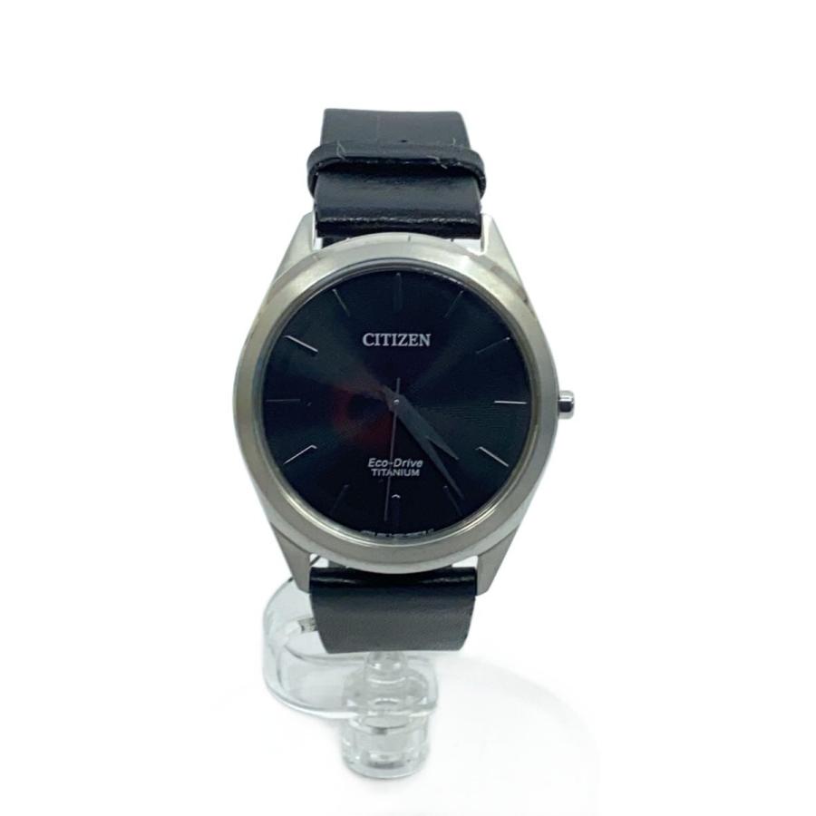 極美品　CITIZEN　シチズン　E031　ブラック　シルバー　ソーラー　腕時計 CITIZEN◇Eco-Drive Titanium/ソーラー腕時計/アナログ/レザー/BLK
