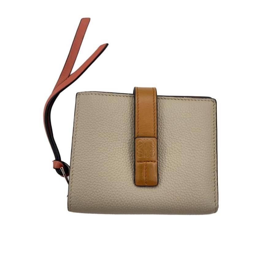 LOEWE◇2つ折り財布/コンパクトジップウォレット/レザー/BEG/無地