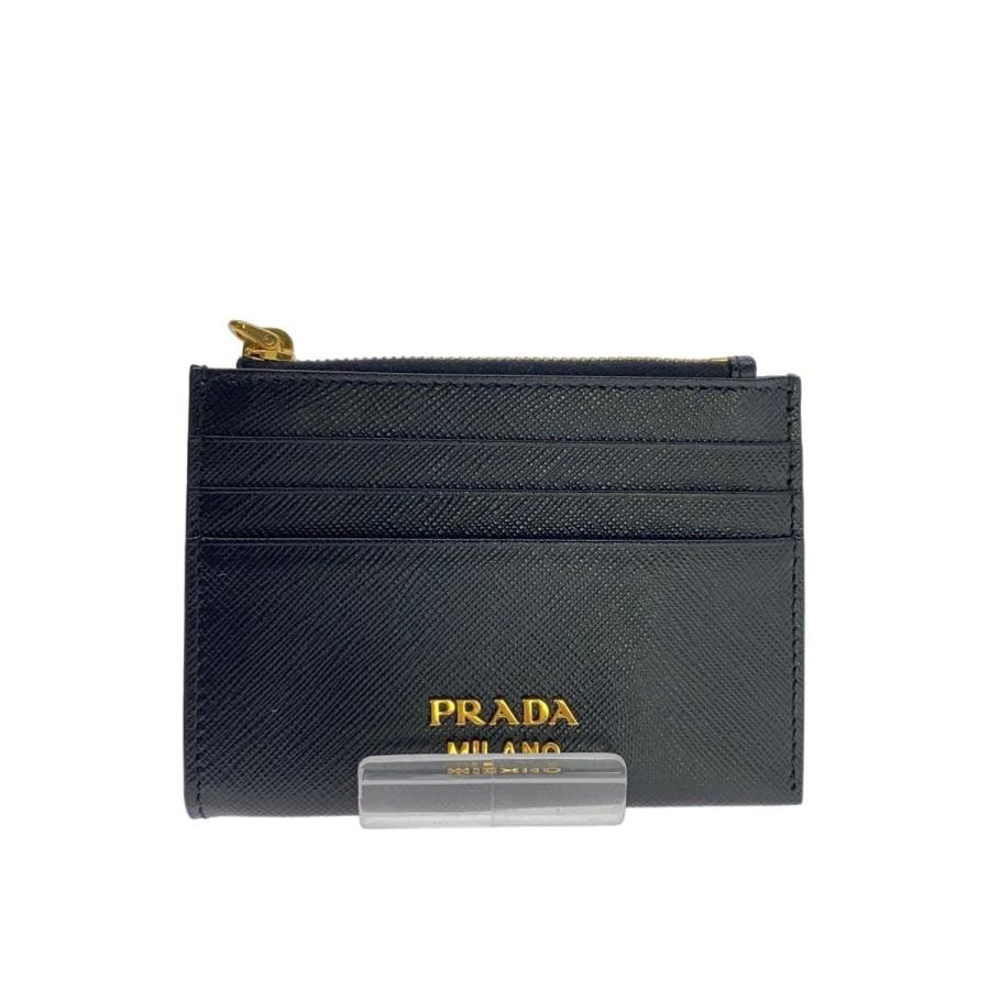 PRADA◇フラグメントケース/レザー/BLK/無地/レディース/サフィアーノ
