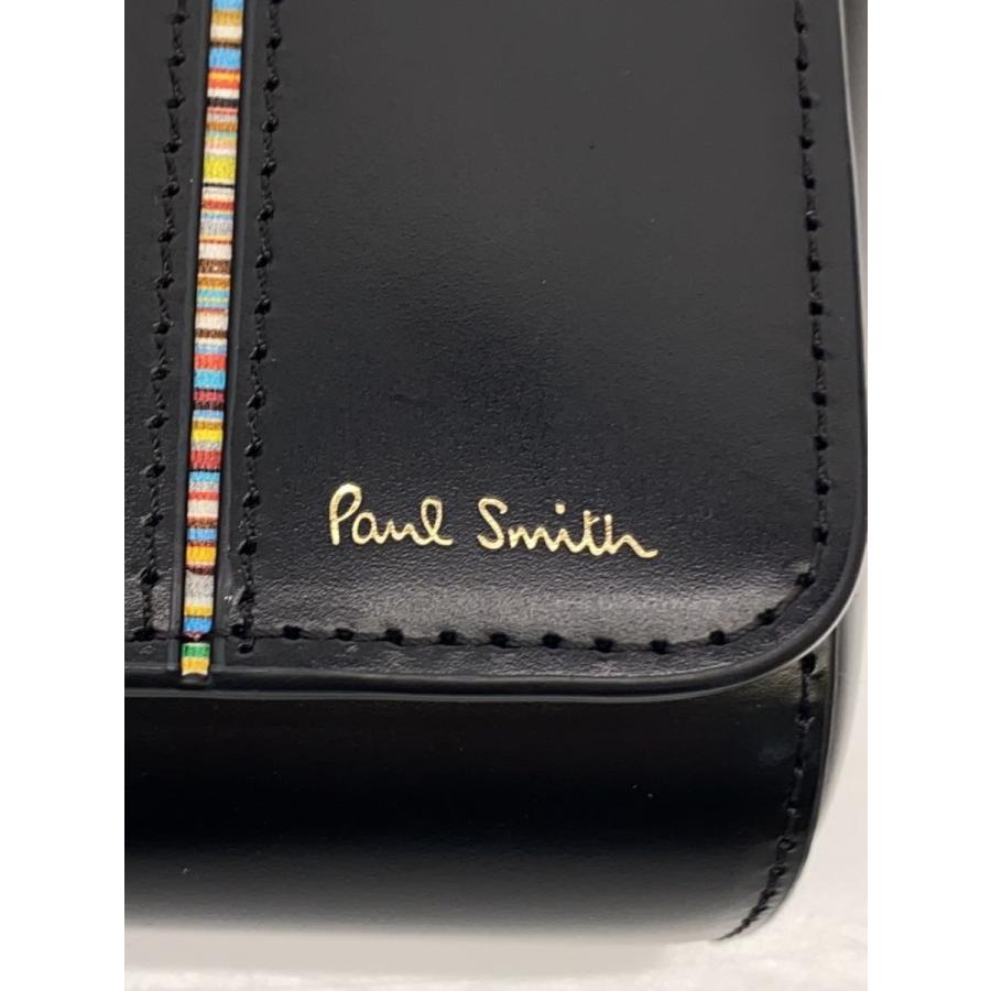 Paul Smith◇ショルダーバッグ/レザー/BLK/シグネチャーストライプ
