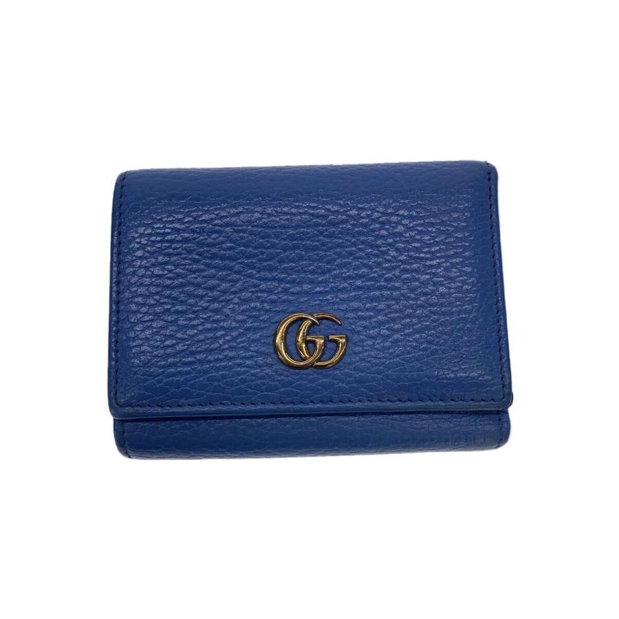 GUCCI◇3つ折り財布_GGマーモント/レザー/BLU/レディース : セカンド