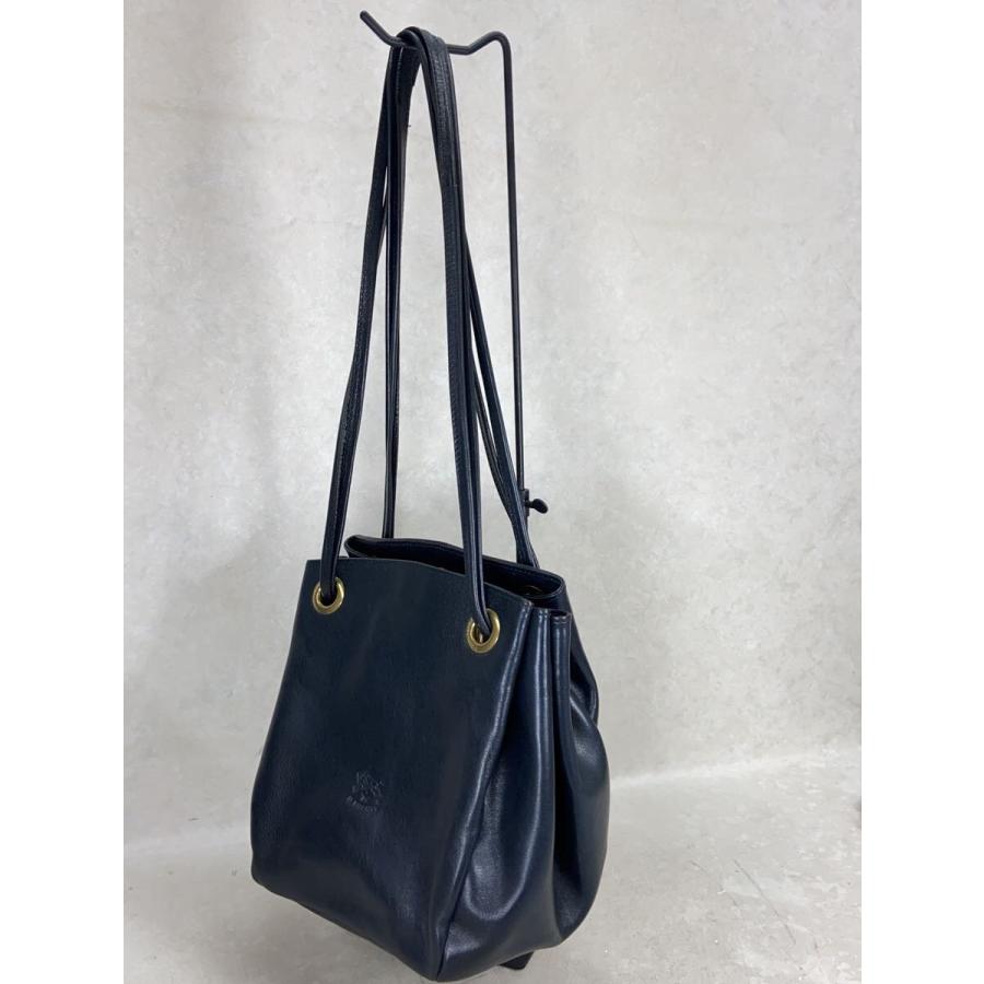 IL BISONTE◇巾着型ショルダーBAG/ショルダーバッグ/レザー/BLK/無地 