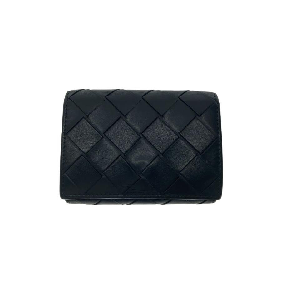 BOTTEGA VENETA◇イントレチャート/3つ折り財布/レザー/BLK/メンズ