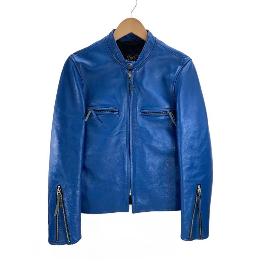 BUCO◇シングルライダースジャケット/36/牛革/BLU/無地/J-100