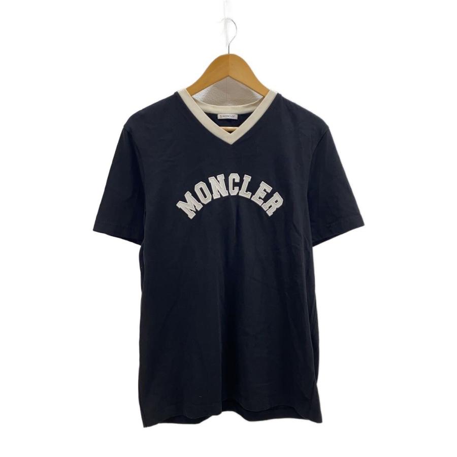 MONCLER Vネック Tシャツ ブラック Sサイズ MONCLER◇Vネック/フロントロゴ/Tシャツ/L/コットン/BLK// : セカンド