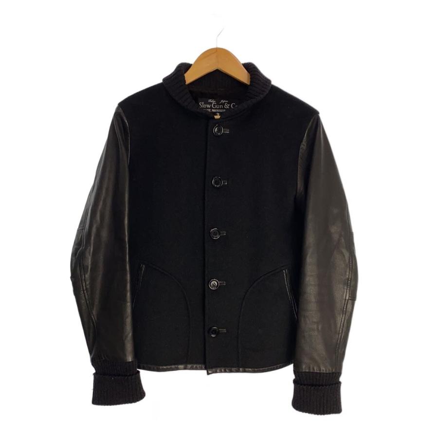 スロウガン ジャケット スタジャン ブルゾン レザー ウール Slow Gun SLOWGUN◇スタジャン/3/ウール/BLK/無地// : セカンドストリートYahoo