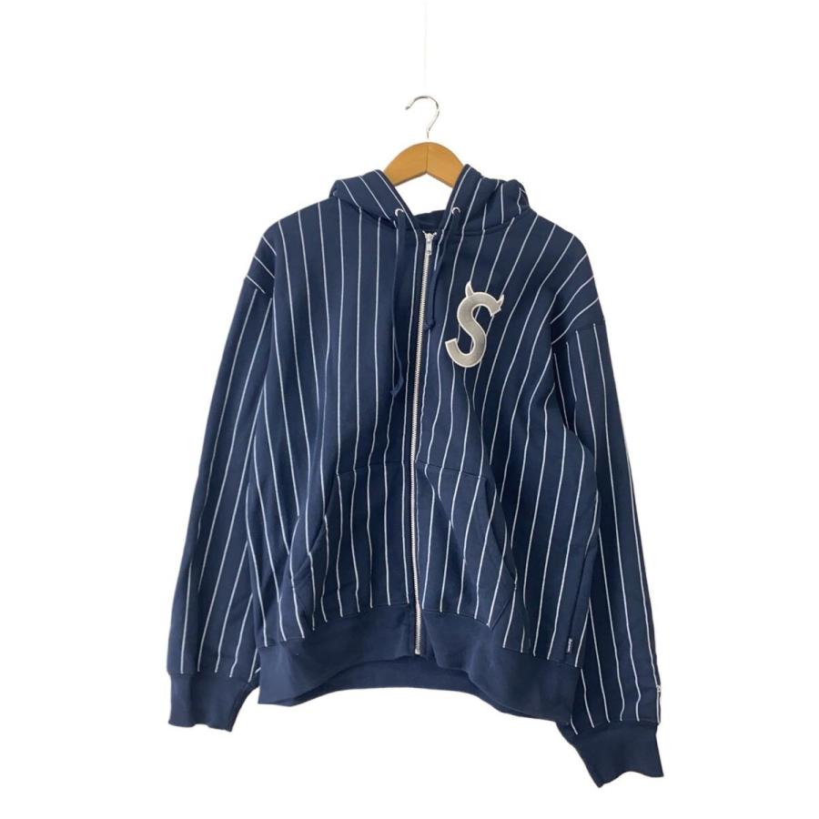 Supreme ストライプ ジップアップ パーカー Supreme◇ジップパーカー/M/コットン/NVY/ストライプ// : セカンド