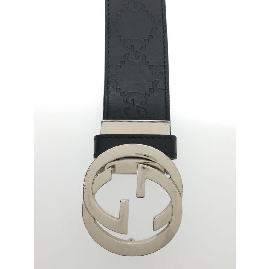 GUCCIメンズベルト GUCCI◇シグネチャー リバーシブル ベルト/レザー/BLK/総柄/メンズ