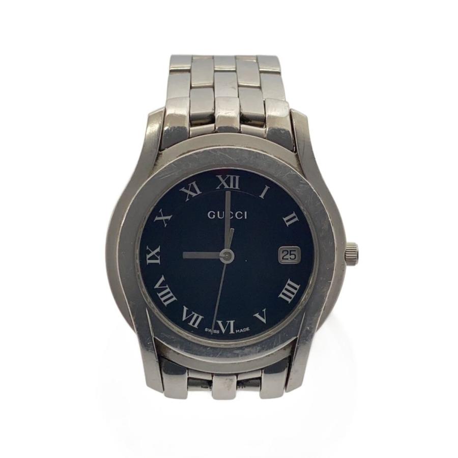 GUCCI アナログクォーツ腕時計 ブラック 5500M 稼働品 GUCCI◇クォーツ腕時計/アナログ/ステンレス/BLK/SLV/5500/キズ有
